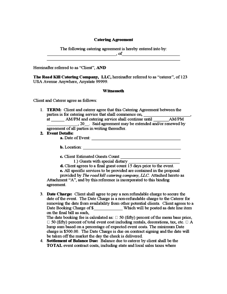 Food Contract Agreement Template