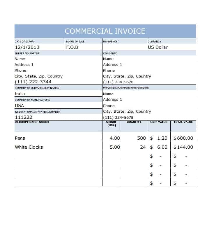 7+ Free Commercial Invoice Templates Word Excel Formats