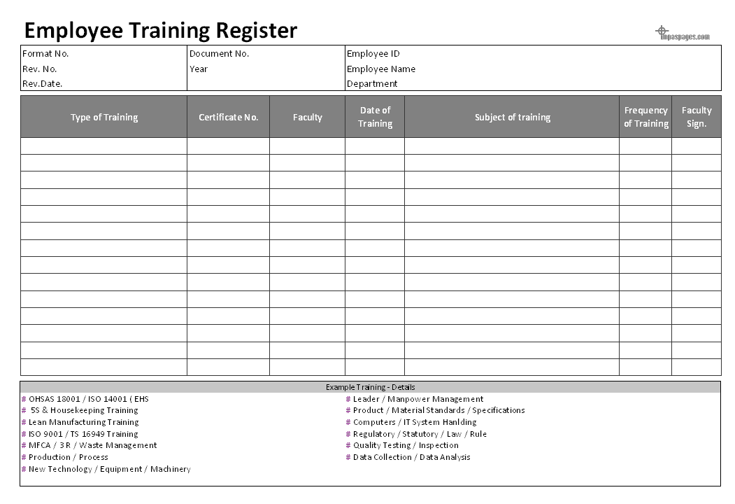5+ Employee Training Register Templates - Word Excel Formats