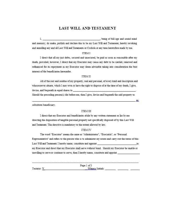 9 Last Will And Testament Templates