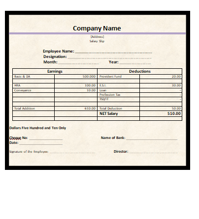 Word Document Free Payslip Template