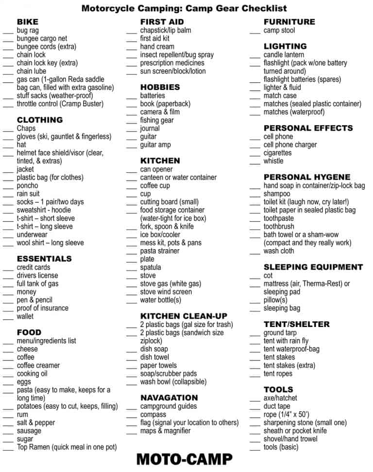 5 Camping Checklists Excel