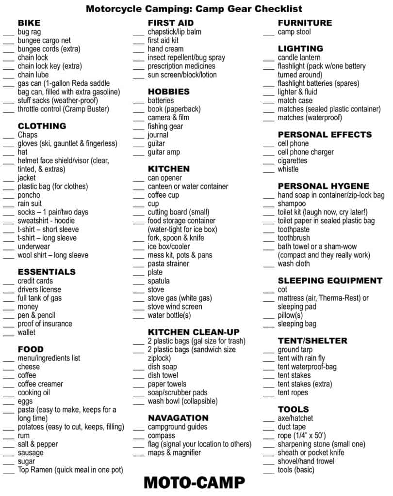 Camping Gear Checklist Printable