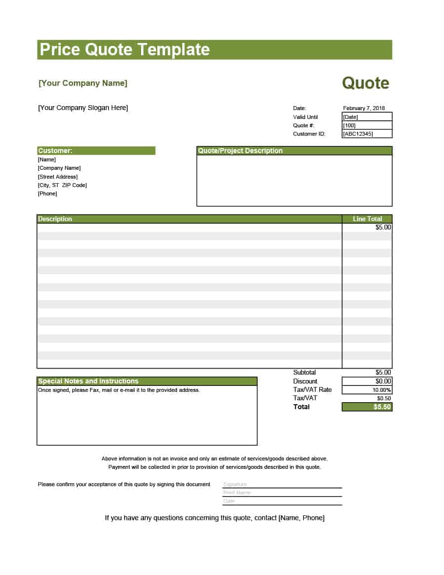 7 Free Price Quotation Templates Word Excel Formats