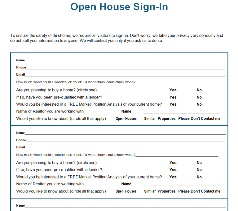 15 Official Open House Sign In Sheet Templates For Real Estate Agents