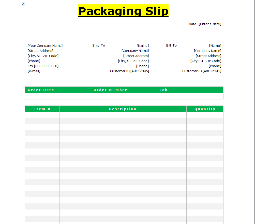 Slip package. Packing Slip Design. Package word