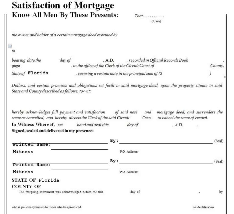 18+ FREE Satisfaction of Mortgage Forms