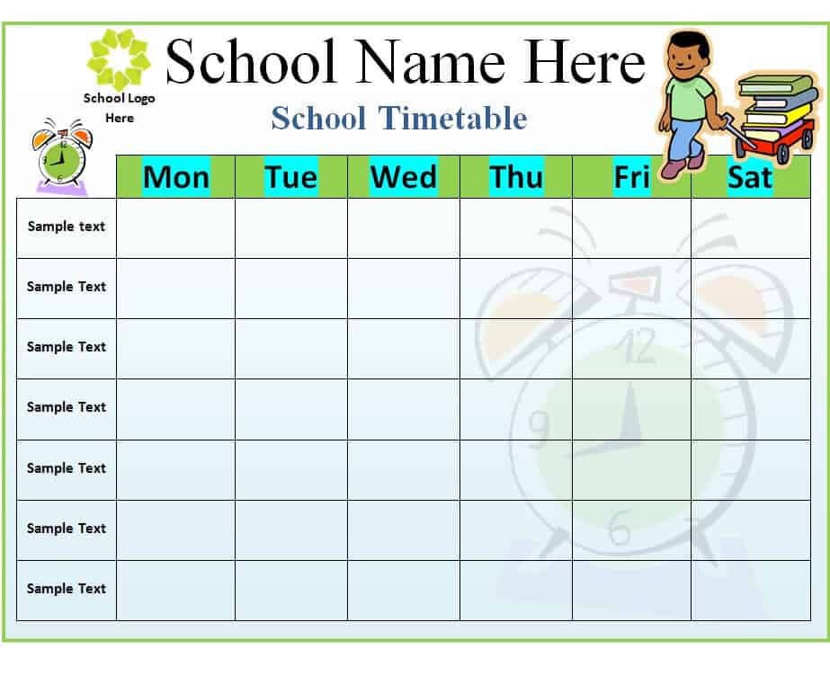 School Timetable Template Excel