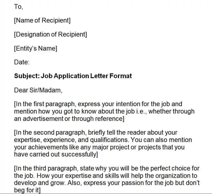 formats of job application letter