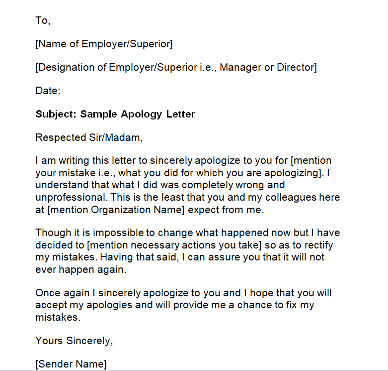 apology letter to research supervisor