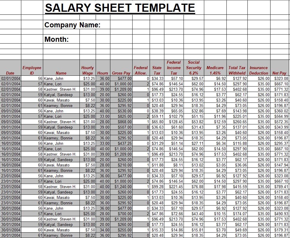 Download 17 Printable Salary Sheet Templates In Excel And Word
